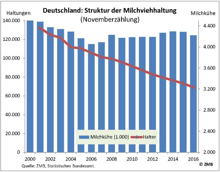 Deutschland 1,6 weniger Milchkühe als vor einem Jahr